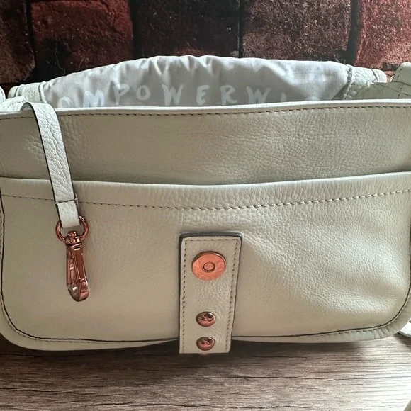 NWT Aimee Kestenberg White Leather Crossbody Bag with pockets and wide strap. - Picture 14 of 16